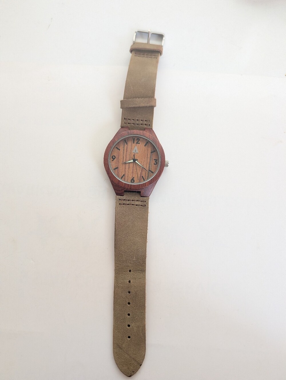 Treehut Wooden Bezel Carved Olive Green Leather Strap Outdoor Camping Watch